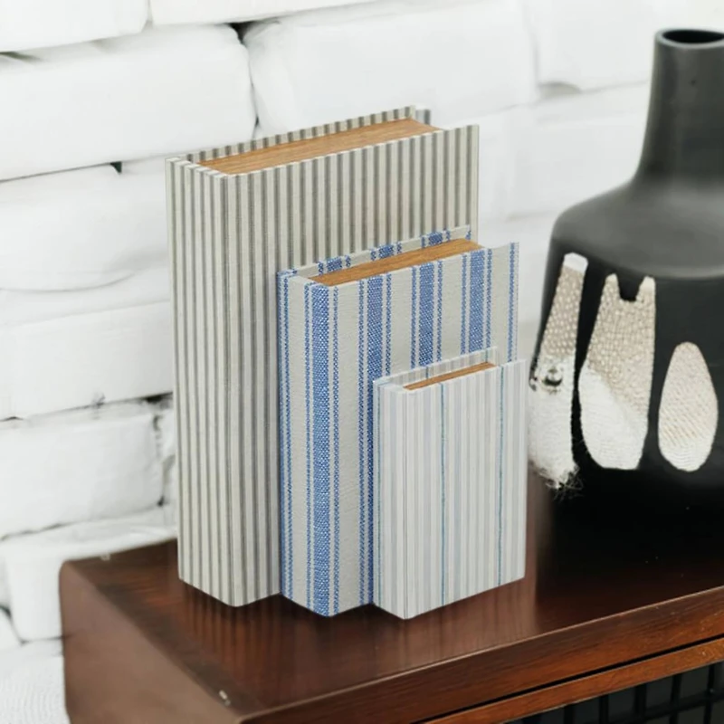 Striped Canvas Faux Book Box Set