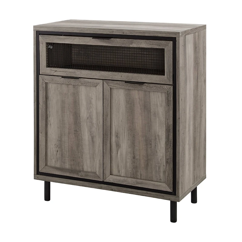 Walker Edison Gray Wash Mesh Metal Accent Cabinet