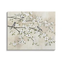 Stupell Industries Traditional White Cherry Blossom Birds Canvas Wall Art
