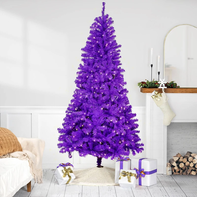 7ft. Pre-Lit Purple Pine Artificial Christmas Tree, Clear Lights