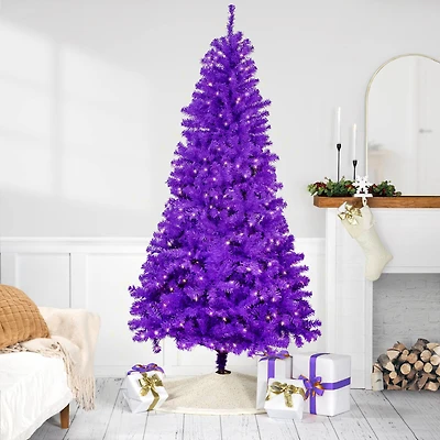 7ft. Pre-Lit Purple Pine Artificial Christmas Tree, Clear Lights