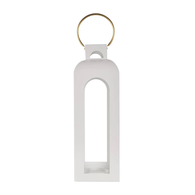 27" White Metal Arched Cutout Candle Lantern