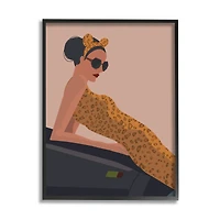 Stupell Industries Fashion Trend Woman Cheetah Print Dress Sports Car Framed Wall Art