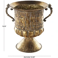 15" Gold Metal Urn Shaped Vase with Hammered Details
