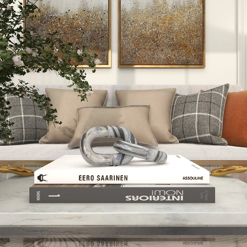 9" Gray Marble Geometric 2 Link Chain Sculpture Décor