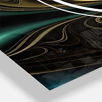 Designart Brown Blue Fractal Flower In Black Multipanel Wall Clock