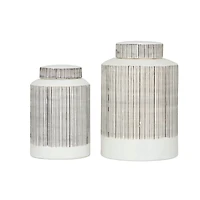 Black and White Ceramic Modern Jars, set of 2, 13", 11"