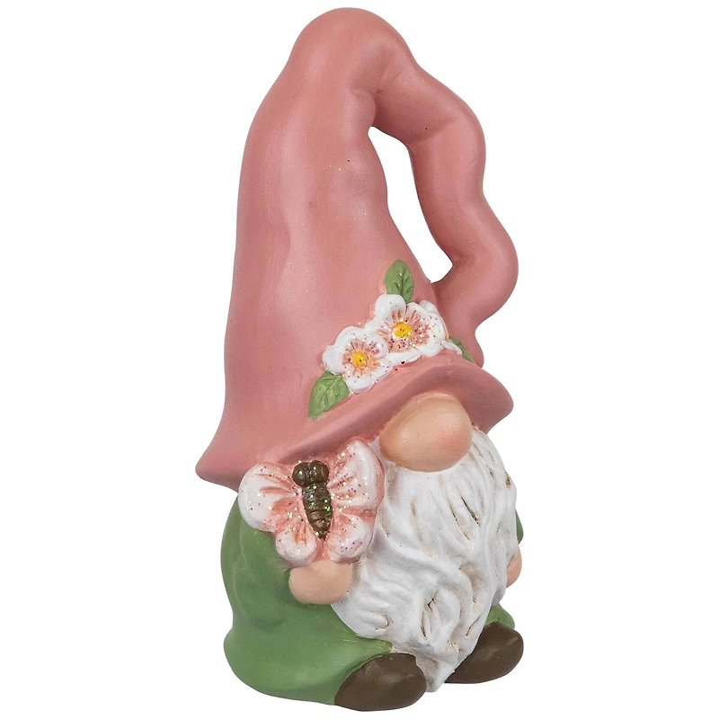7" Pink & Green Spring Flowers Gnome Figurine
