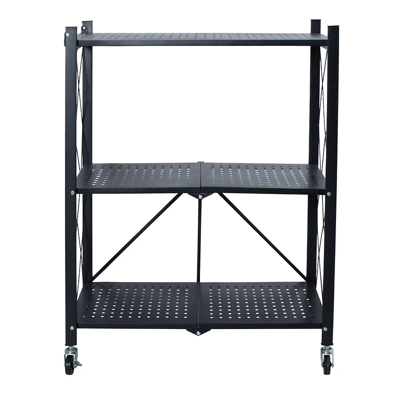 Organize It All Black -Tier Foldable Metal Rack with Wheels