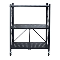Organize It All Black -Tier Foldable Metal Rack with Wheels