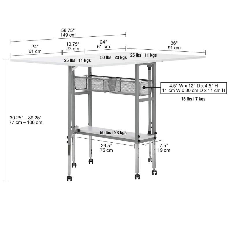 Sew Ready Craft Table with Storage Basket & Shelf