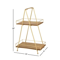 22" Brown Wood & Iron 2-Tier Tray Stand