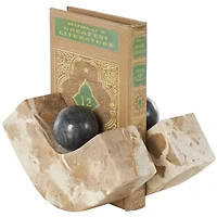 5" Brown Marble Arched Curved Bookends with Black Orbs, 2ct