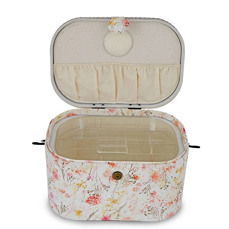 Dritz® Neutral Floral Large Oval Sewing Basket With Metal Handle