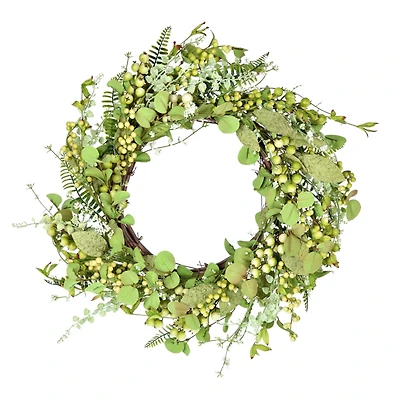 24" Green Fern Berry & Eucalyptus Wreath