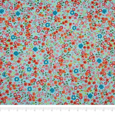SINGER Orange Small Floral on Blue Cotton Fabric