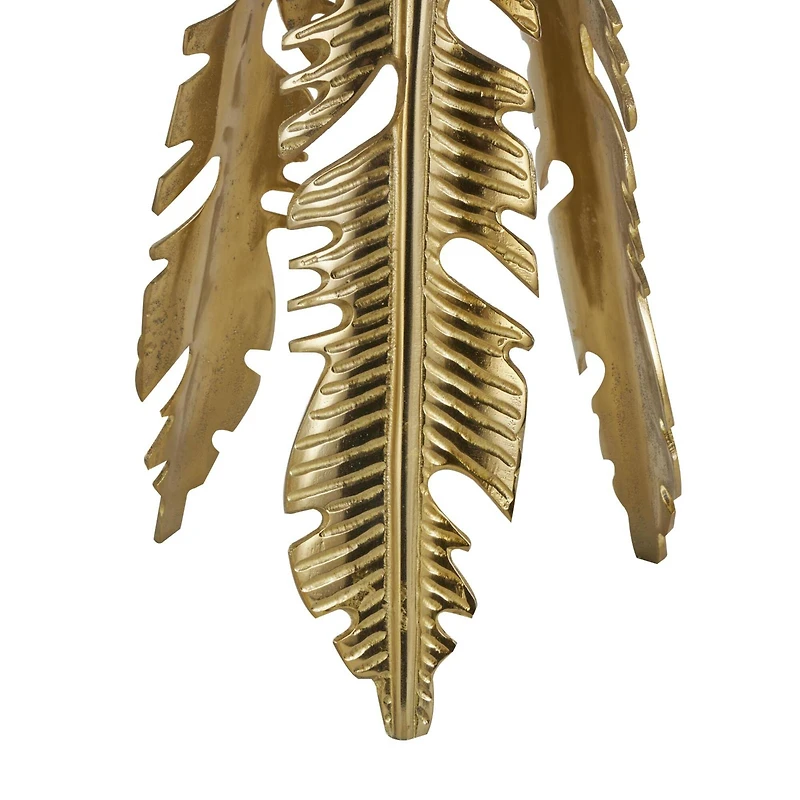 Gold Aluminum Metal Leaf Accent Table Set