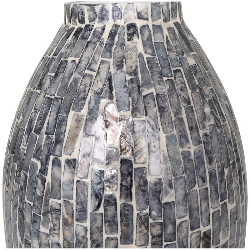 15" Gray Mother of Pearl Handmade Mosaic Inspired Vase