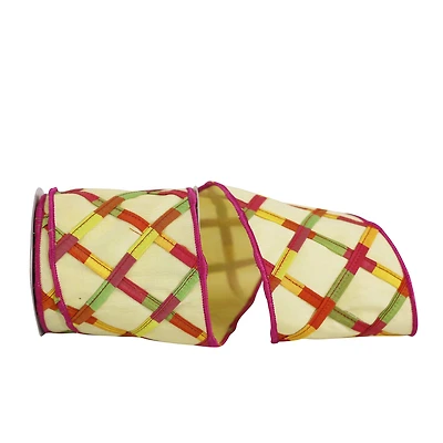 JAM Paper 4" x 5yd. Rainbow Lattice Hemmy Wired Ribbon