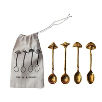 Hello Honey 4-Piece Brass Spoons with Mushroom Handles, Gold