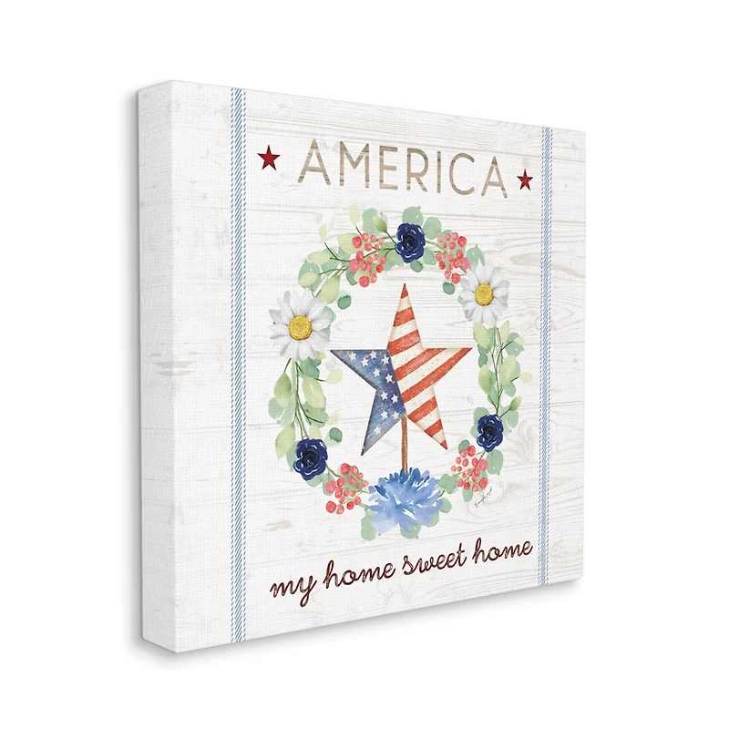 Stupell Industries America My Sweet Home Daisy Wreath Canvas Wall Art