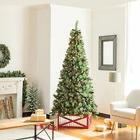 Glitzhome® Silver & Red 26" Corrugated Metal & Wooden Tree Collar