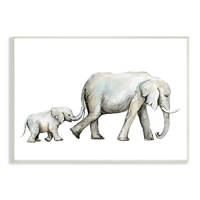 Stupell Industries Baby Elephant Mother Watercolor Painting Nursery Safari Animals Wall Plaque