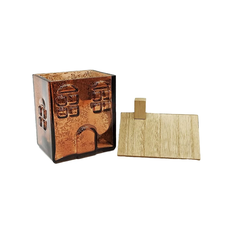 8" Brown Glass House with Woodgrain Roof Tabletop Décor by Ashland