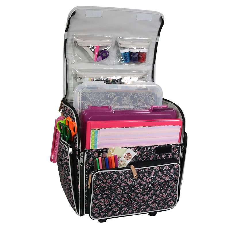 Everything Mary Floral Deluxe Collapsible Rolling Craft Bag