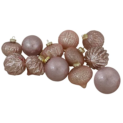 Finial and Glass Ball Christmas Ornaments - 3.25" - Blush Pink - Set of 12