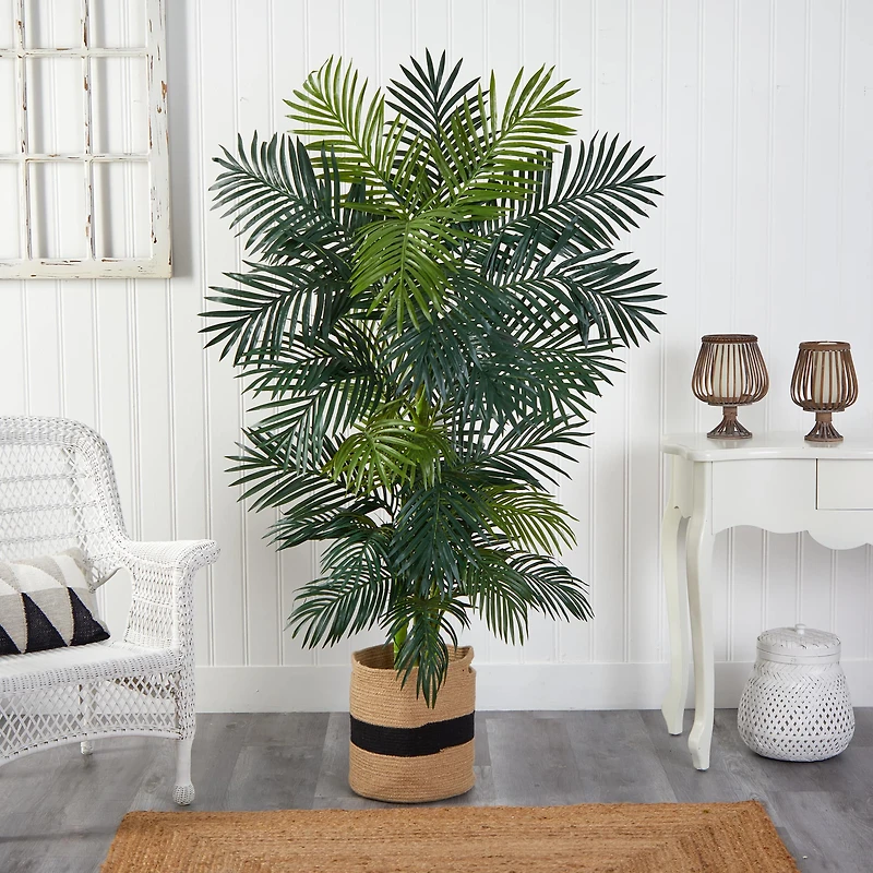 6.5ft. Golden Cane Artificial Palm Tree in Handmade Natural Cotton Planter