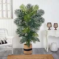 6.5ft. Golden Cane Artificial Palm Tree in Handmade Natural Cotton Planter