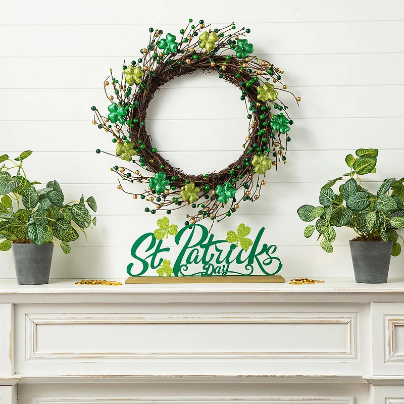 Glitzhome® 20" St. Patrick's Day Shamrock Berry Wreath