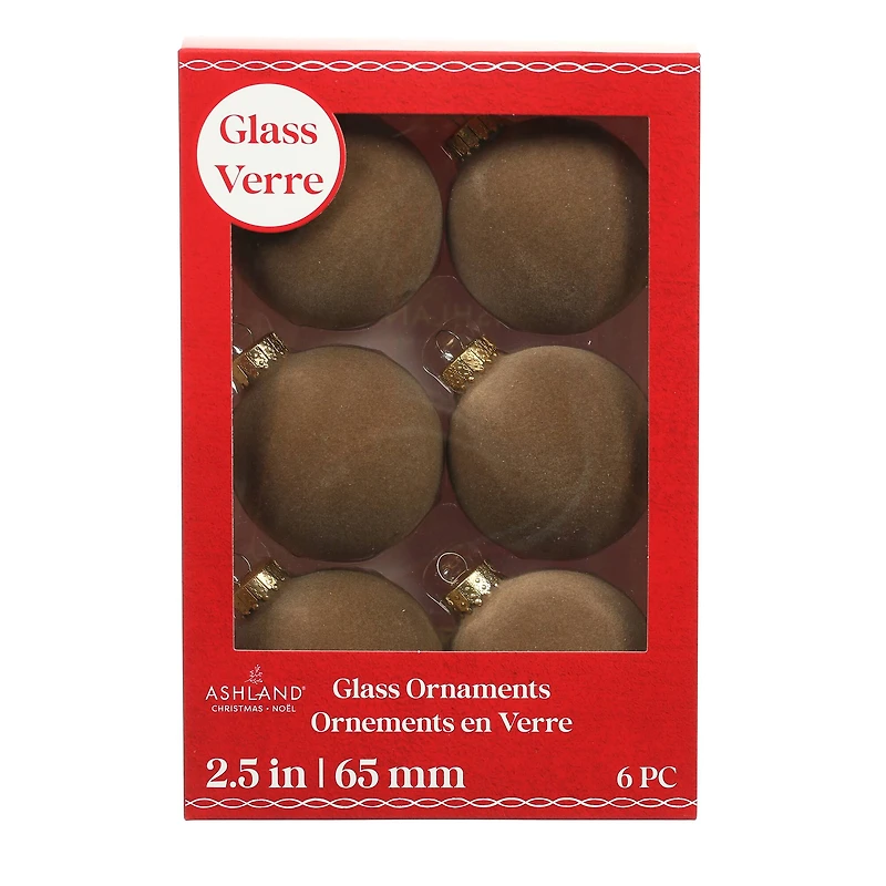 6 Pack 2.5" Flocked Glass Ball Ornaments by Ashland