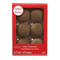 6 Pack 2.5" Flocked Glass Ball Ornaments by Ashland