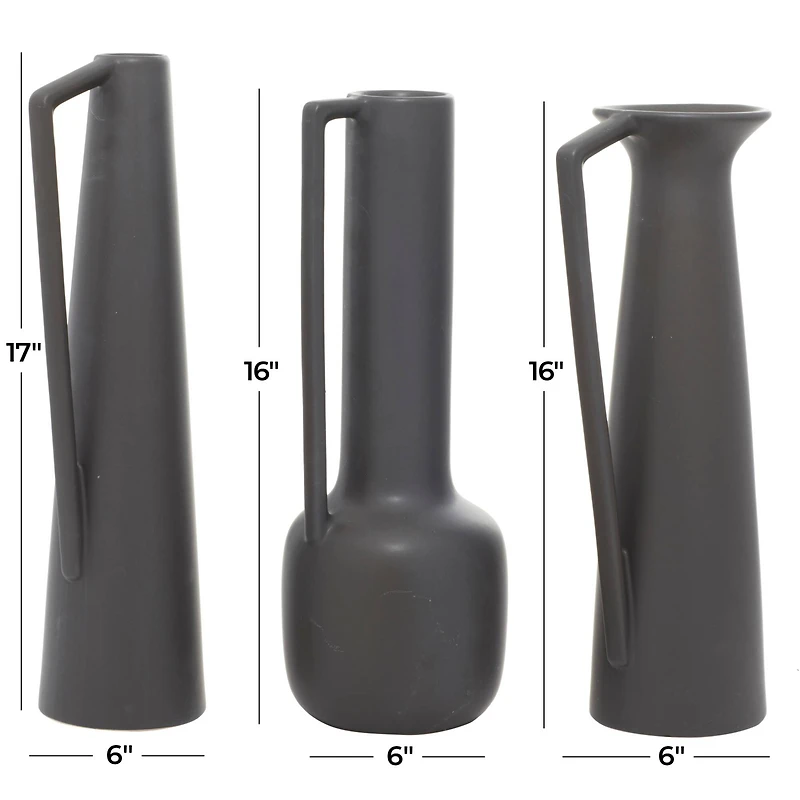 CosmoLiving by Cosmopolitan Set of 3 Dark Grey Ceramic Modern Vase, 17", 16", 16"