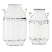 White Metal Decorative Milk Can Set