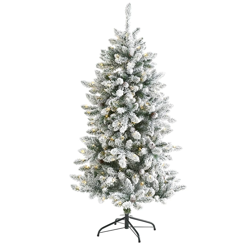 5ft. Pre-Lit Flocked Livingston Fir Pinecones Artificial Christmas Tree with Clear Warm LED Lights