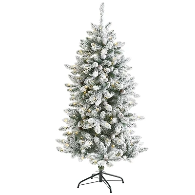 5ft. Pre-Lit Flocked Livingston Fir Pinecones Artificial Christmas Tree with Clear Warm LED Lights