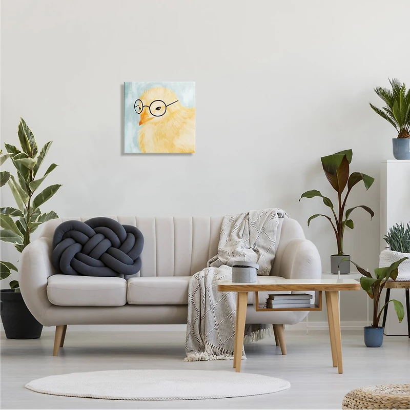 Stupell Industries Easter Chick Yellow Bird Black Glasses Animal Portrait Canvas Wall Art