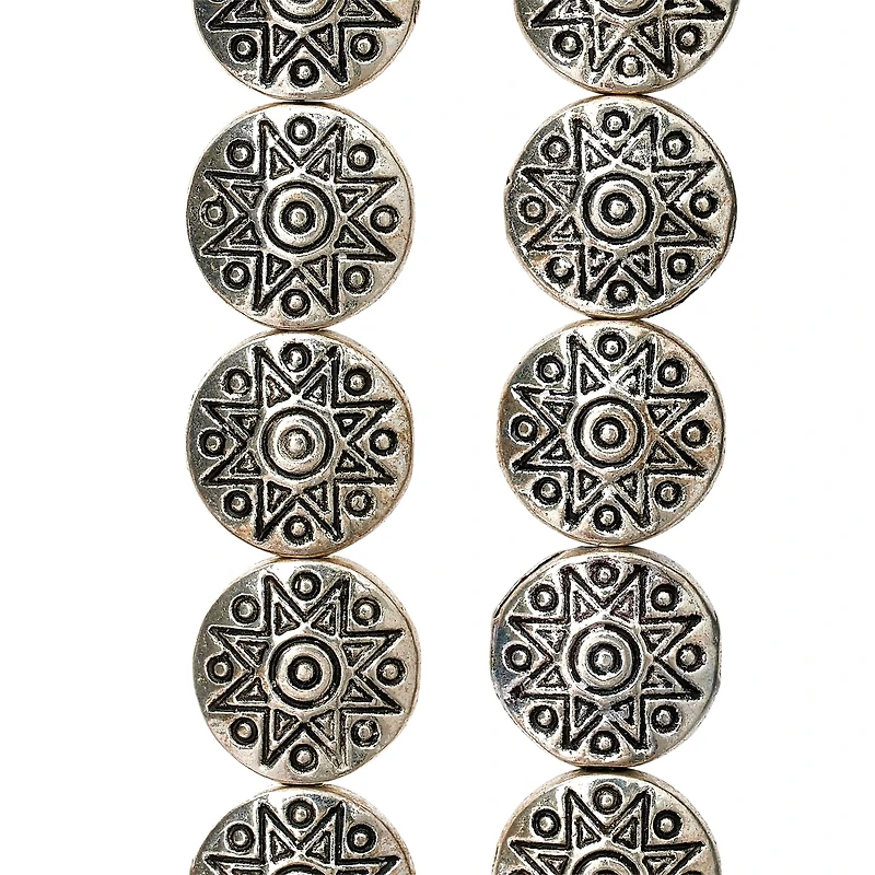 Antique Silver Carved Lentil Beads, 10mm by Bead Landing™