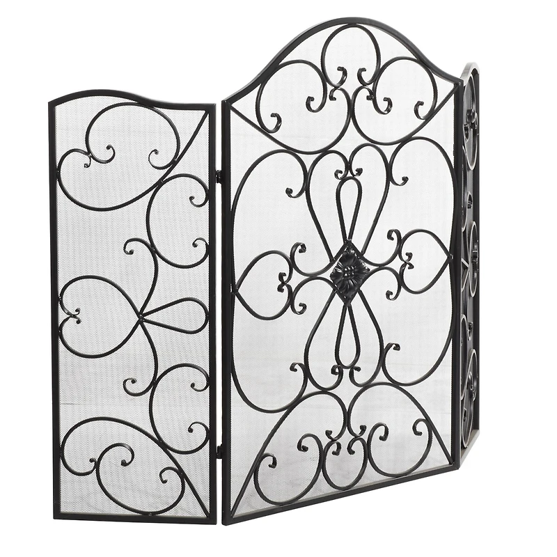 Black Metal Traditional Fireplace Screen, 36" x 49" x 1"