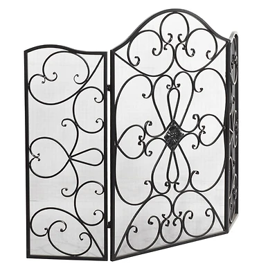 Black Metal Traditional Fireplace Screen, 36" x 49" x 1"