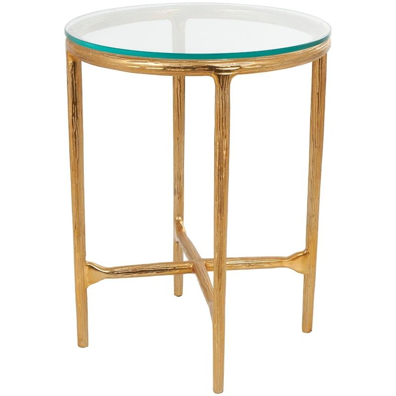 23" Aluminum Textured Accent Table with Glass Tabletop