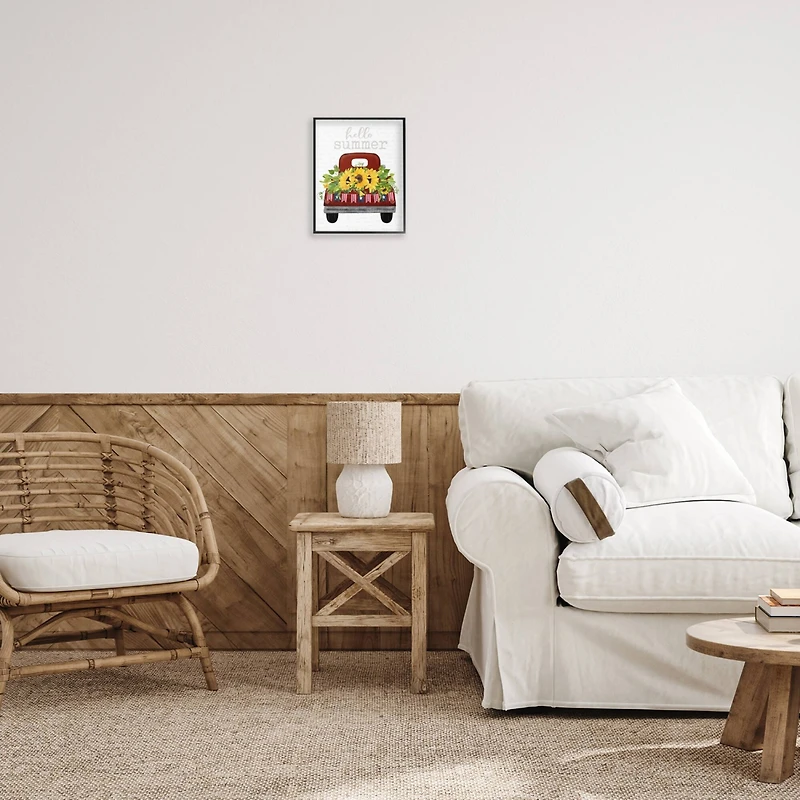 Stupell Industries Hello Summer Quote Sunflower Flower Patriotic Truck Framed Giclee Art