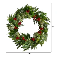 24" Cedar, Eucalyptus & Berries Christmas Wreath