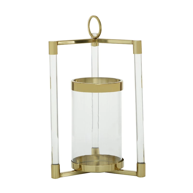The Novogratz Gold Stainless Steel Contemporary Lantern, 18" x 11" x 11"