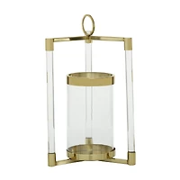 The Novogratz Gold Stainless Steel Contemporary Lantern, 18" x 11" x 11"