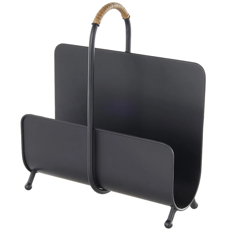 15" Black Metal Modern Decorative Magazine Holder with Loop Shaped Handle