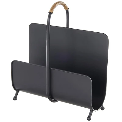 15" Black Metal Modern Decorative Magazine Holder with Loop Shaped Handle